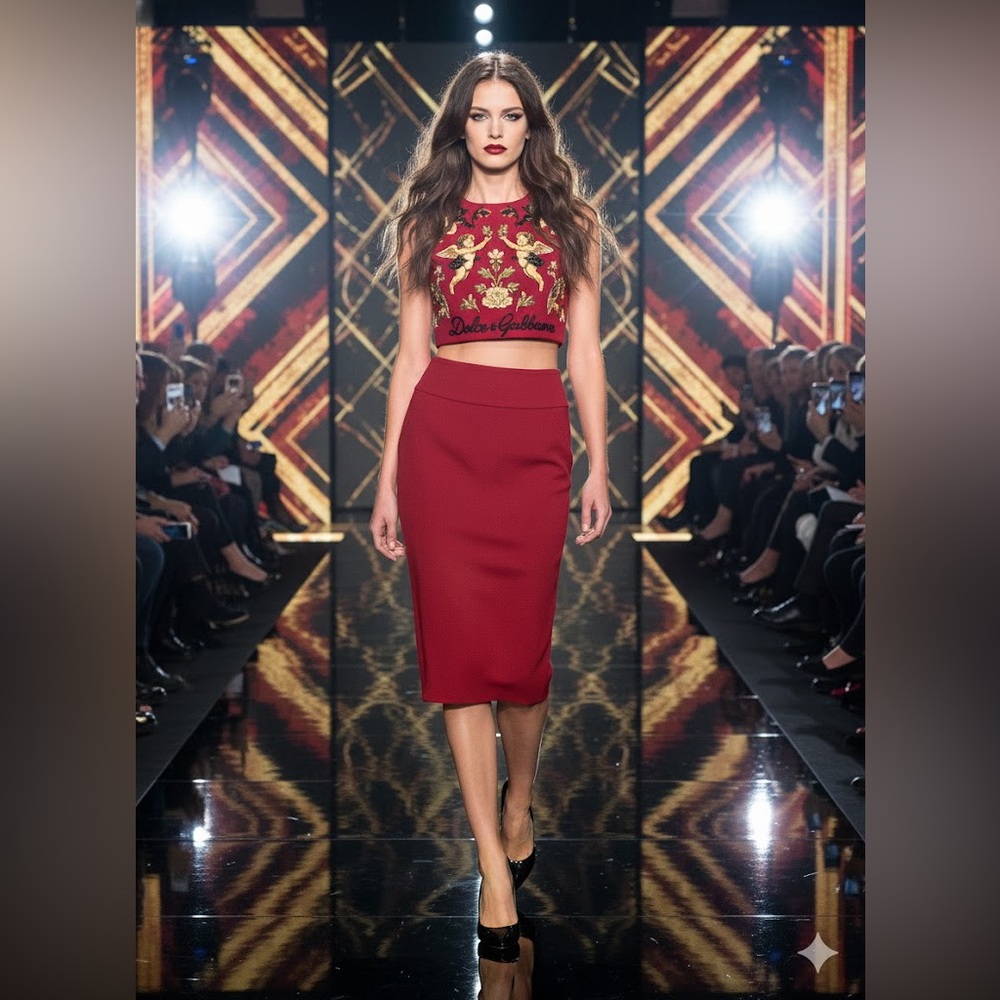 VTG DOLCE & GABBANA Elegant Red Midi Skirt with godet back USA 6 made in Italy
